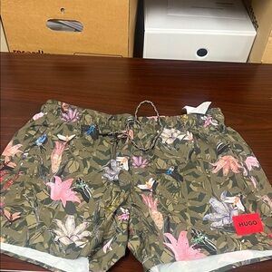 HUGO Tropical Print Swim Shorts